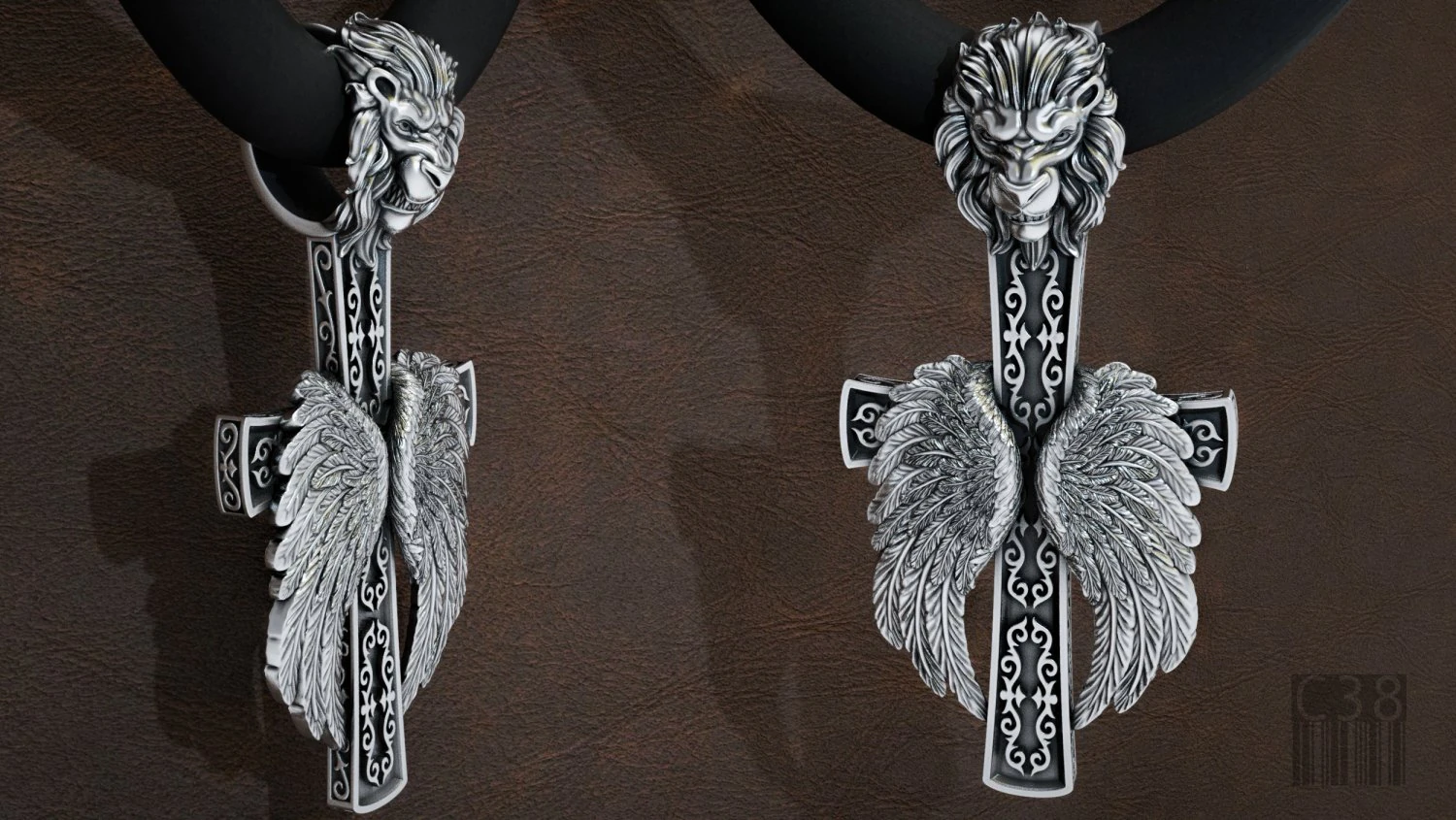 cross with lions head and angels wings stl model 3D Print Model .c4d .max .obj .3ds .fbx .stl .blend 
