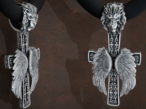 cross with lions head and angels wings stl model 3D Print Model