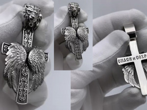 cross with lions head and angels wings stl model Modèles 3D en vedette