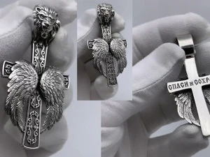 cross with lions head and angels wings stl model 3D Print Model