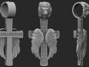 cross with lions head and angels wings stl model Modèles 3D en vedette