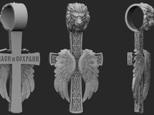 cross with lions head and angels wings stl model 3D Print Model