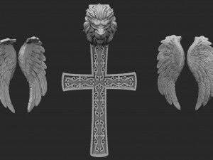 cross with lions head and angels wings stl model Modèles 3D en vedette