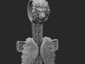 cross with lions head and angels wings stl model Modèles 3D en vedette