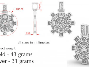 pendant with runes and symbols for printing and cnc 3D Print Model