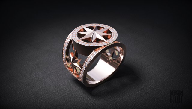 mens ring with stones and a star 3Dプリントモデル .c4d .max .obj .3ds .fbx .stl .blend 