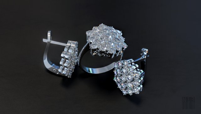 set of ring and earrings 3D-Druckmodell .c4d .max .obj .3ds .fbx .stl .blend 