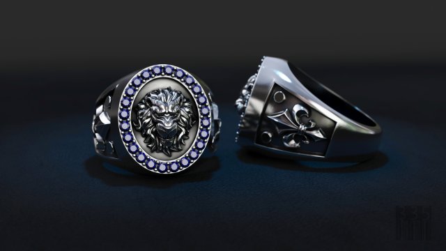 male ring lion with patterns Modello di stampa 3D .c4d .max .obj .3ds .fbx .stl .blend 