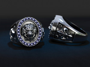 male ring lion with patterns 3D 프린트 모델