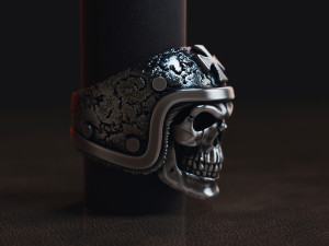 ring skull in a hard hat biker 3D Print Model