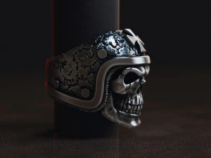 ring skull in a hard hat biker 3D Print Model