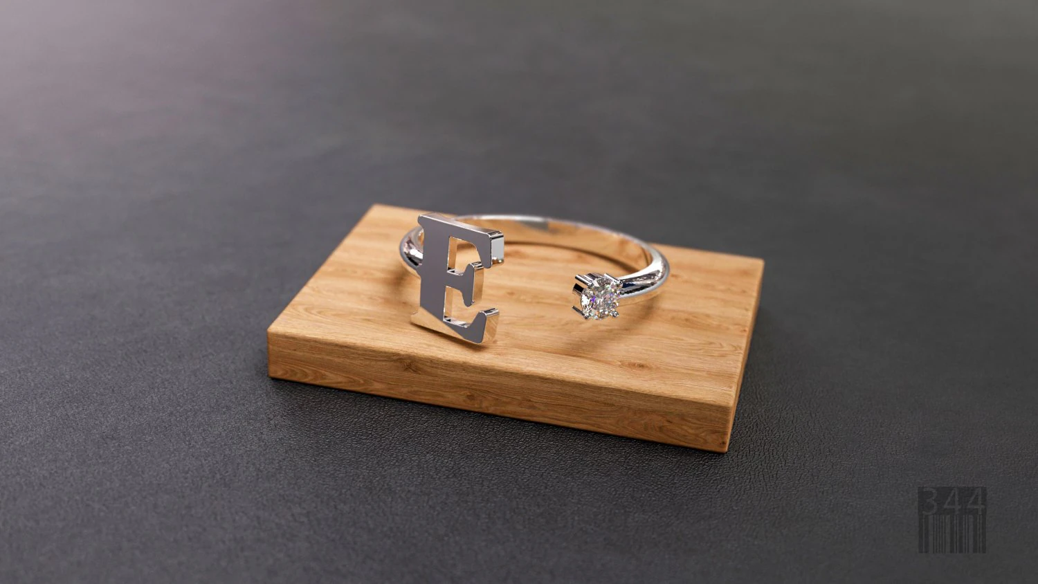 ring with the letter e and a stone 3D Print Model .c4d .max .obj .3ds .fbx .stl .blend