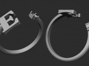 ring with the letter e and a stone 3D Print Model