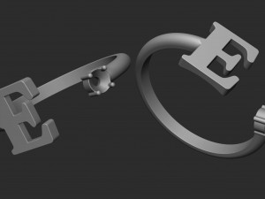 ring with the letter e and a stone 3D Принт Модель