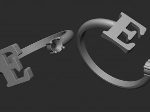 ring with the letter e and a stone 3D Print Model