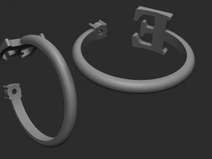 ring with the letter e and a stone 3D Print Model