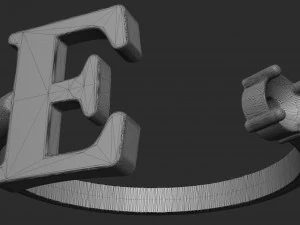 ring with the letter e and a stone 3D Print Model