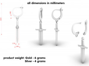 sword earrings 3D Baskı Modeli