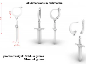 sword earrings 3D Print Model