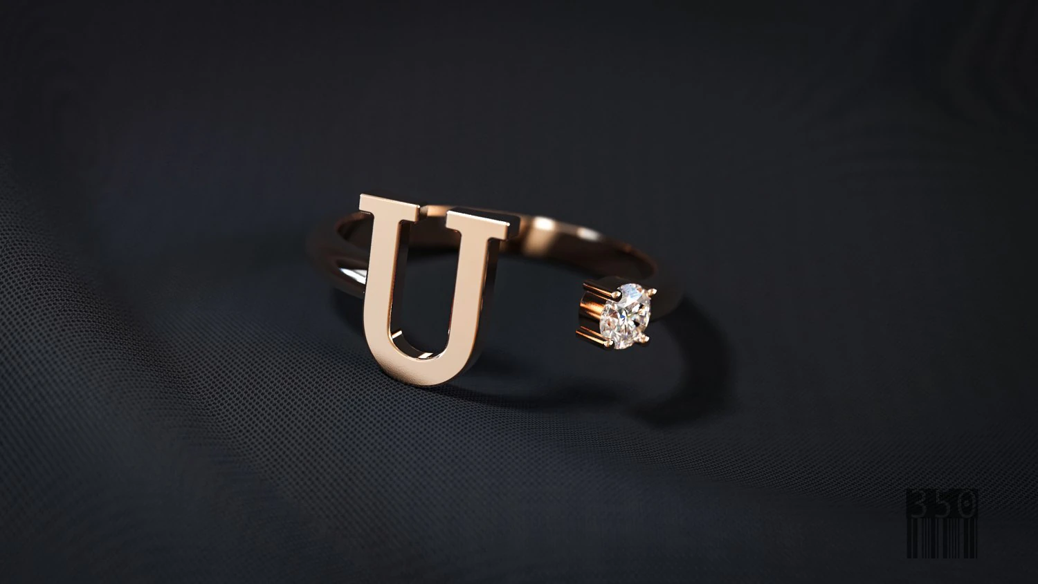 ring with the letter u 3D Print Model .c4d .max .obj .3ds .fbx .stl .blend 
