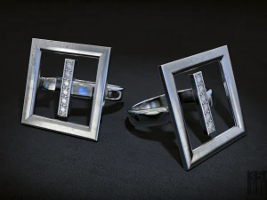 다이아몬드가 박힌 정사각형 반지 3D 프린트 모델