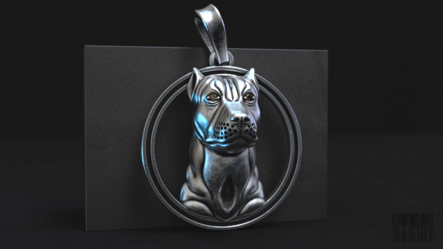 pit bull pendant with stones 3D Baskı Modeli .c4d .max .obj .3ds .fbx .stl .blend