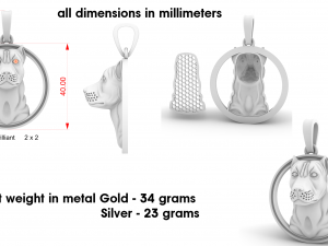 pit bull pendant with stones 3D Baskı Modeli