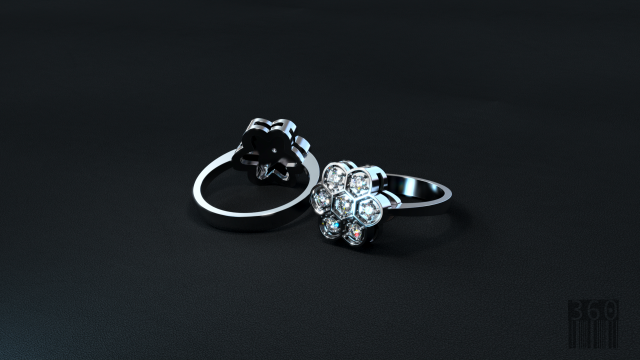 ring with stones in the form of a flower Model Cetak 3D .c4d .max .obj .3ds .fbx .stl .blend 