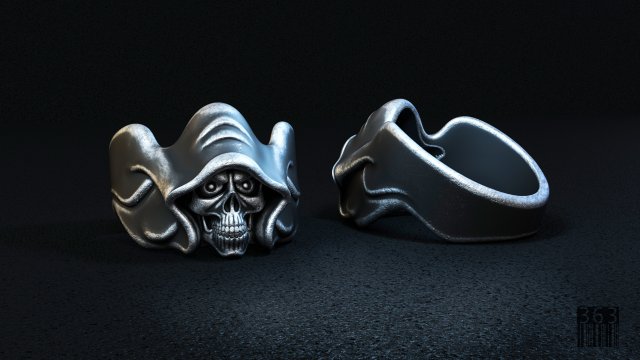 hooded skull ring 3Dプリントモデル .c4d .max .obj .3ds .fbx .stl .blend 