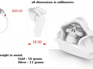 hooded skull ring 3D Print Model