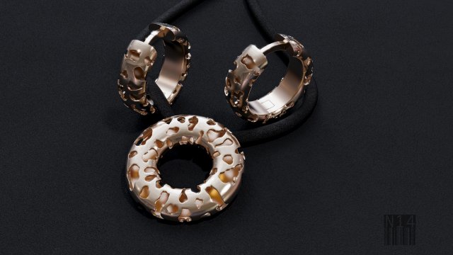 set of earrings and a pendant 3Dプリントモデル .c4d .max .obj .3ds .fbx .stl .blend 