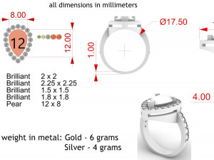 women ring with pear stones 3Dプリントモデル