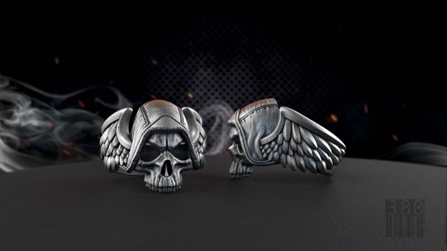 skull ring with wings for 3d printing 3D Print Model .c4d .max .obj .3ds .fbx .stl .blend 