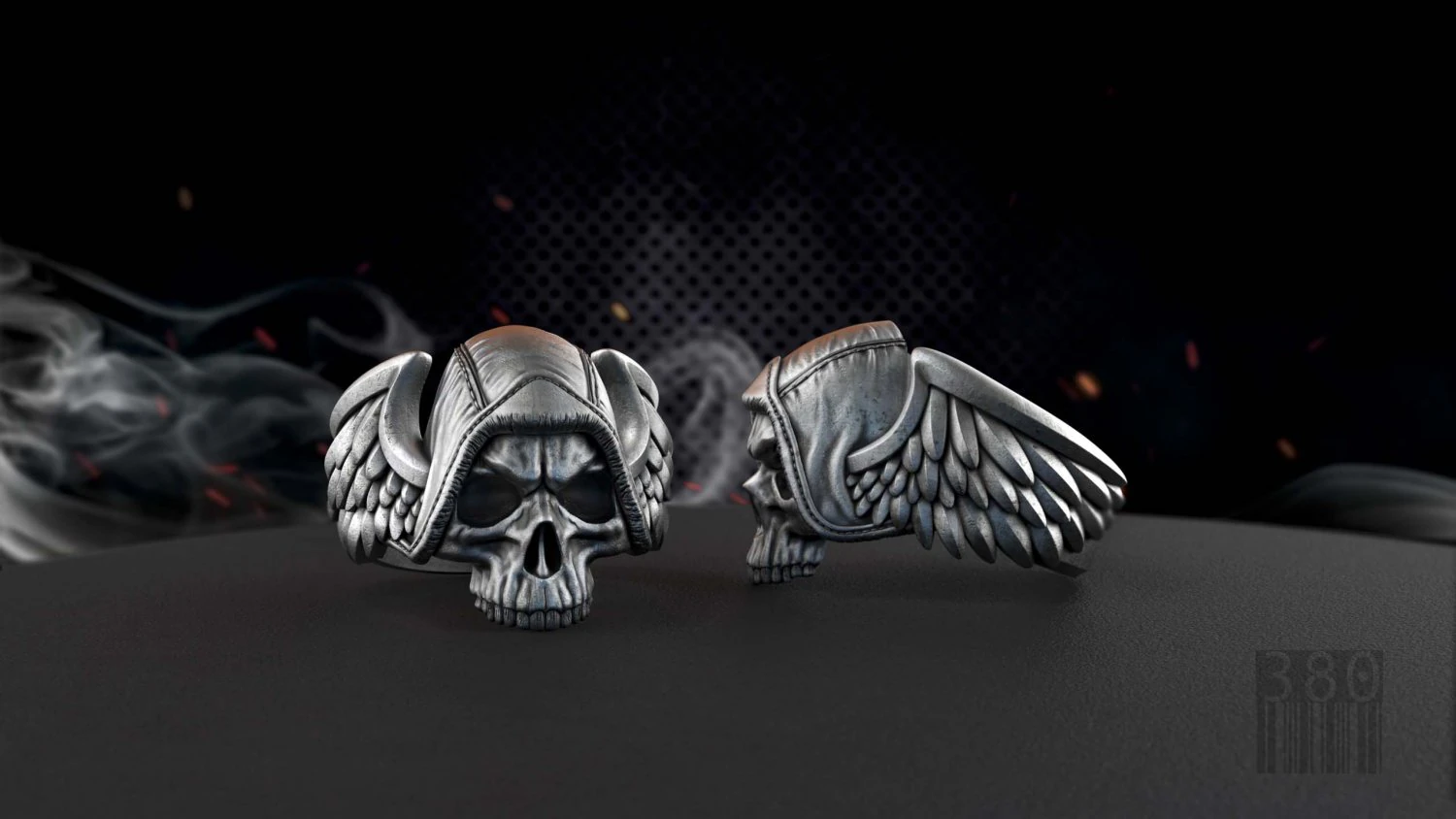skull ring with wings for 3d printing 3D Print Model .c4d .max .obj .3ds .fbx .stl .blend 