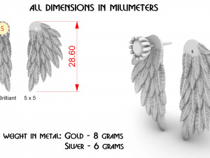 earrings wings with stones Model do druku 3D