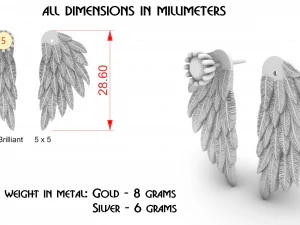earrings wings with stones 3D Print Model