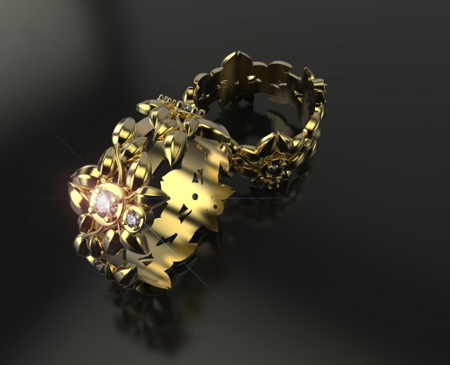 the ring leaves and diamonds 3D Model .c4d .max .obj .3ds .fbx .stl .blend 