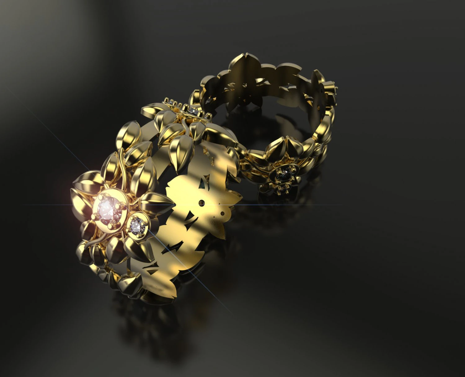 the ring leaves and diamonds 3D Model .c4d .max .obj .3ds .fbx .stl .blend 