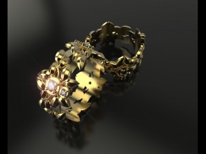 the ring leaves and diamonds 3D Model