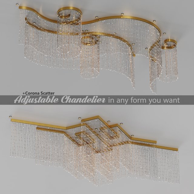 adjustable crystal string chandelier 3D Model .c4d .max .obj .3ds .fbx .stl .blend 