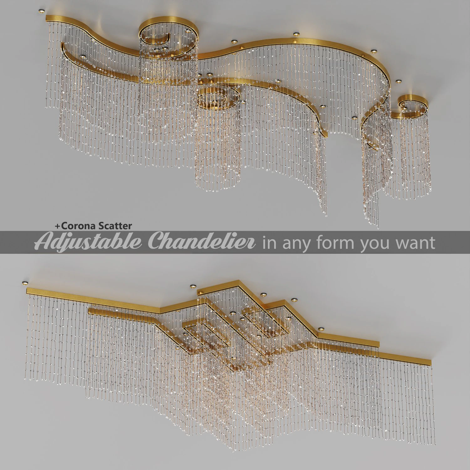 adjustable crystal string chandelier 3D Model .c4d .max .obj .3ds .fbx .stl .blend 