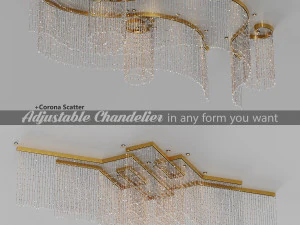 lampadario a filo di cristallo regolabile Modello 3D
