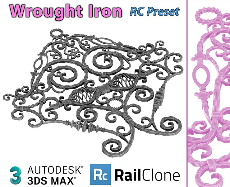 wrought iron rail clone preset 3D Model .c4d .max .obj .3ds .fbx .stl .blend 