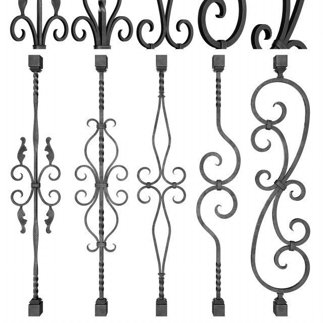 wrought iron bundle no02 railing 3D Model .c4d .max .obj .3ds .fbx .stl .blend 