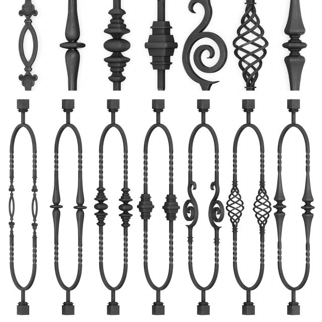 wrought iron bundle no03 railing 3D Model .c4d .max .obj .3ds .fbx .stl .blend 