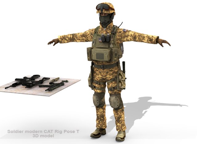 Soldier modern CAT Rigged Model 3D .c4d .max .obj .3ds .fbx .stl .blend 