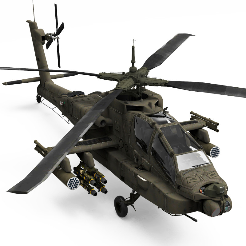 AH-64 Apache Helicopter 3D Model .c4d .max .obj .3ds .fbx .stl .blend