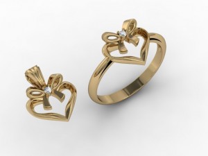 jewellery ring pendant heart bow 3D Принт Модель