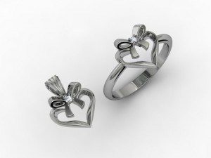 jewellery ring pendant heart bow 3D-Druckmodell