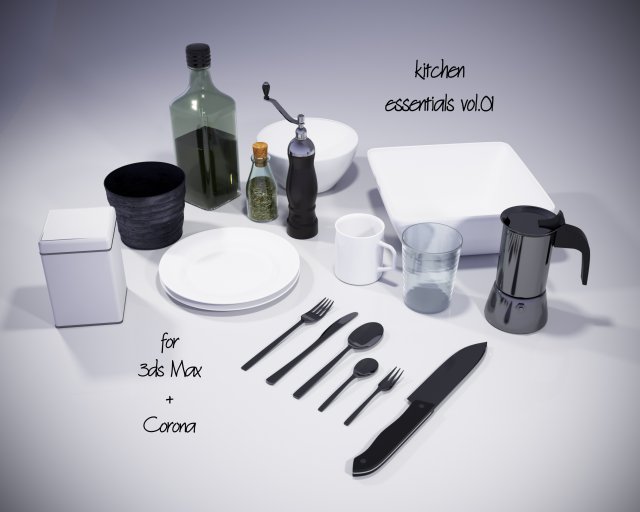 kitchen essentials vol01 for corona and 3dsmax 3Dモデル .c4d .max .obj .3ds .fbx .stl .blend 